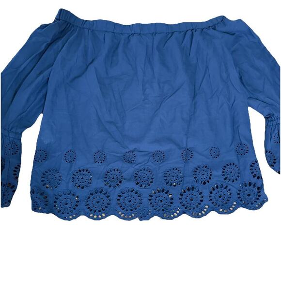 Isabella Sinclair Anthropologie Off-the-Shoulder Cotton Eyelet Top Navy Size L - Picture 8 of 15
